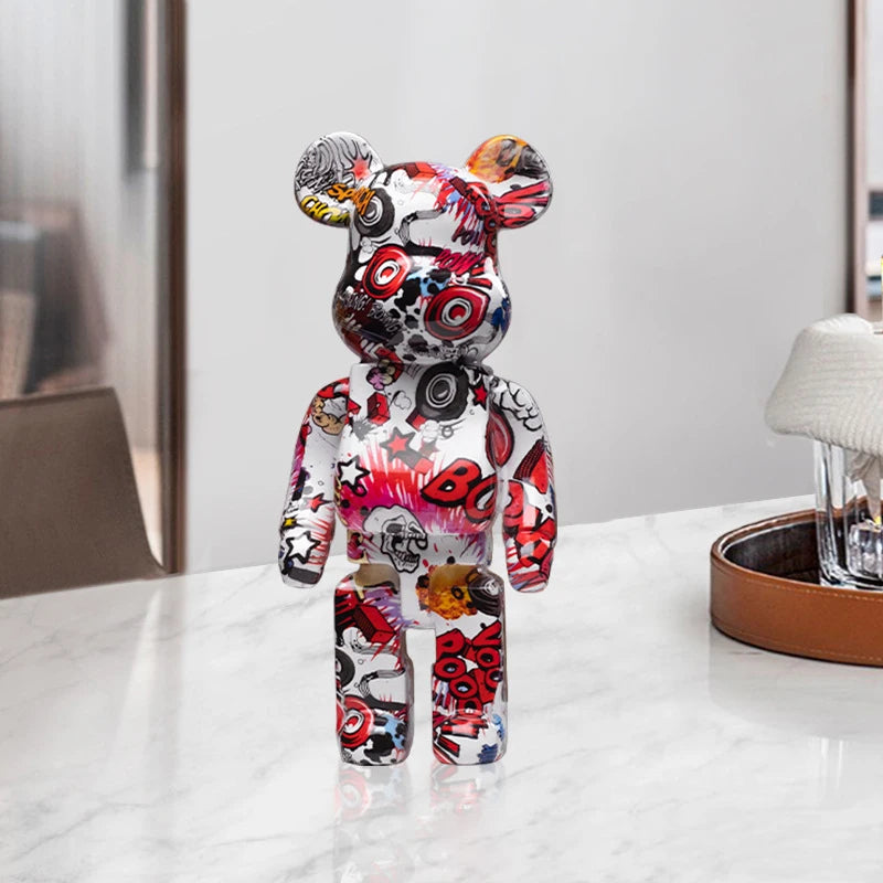 27Cm/10Inches Graffiti Bear Figurine Home Decor Animal Abstract Ornament Storage Money Jar Modern Room Sculpture Table Decor